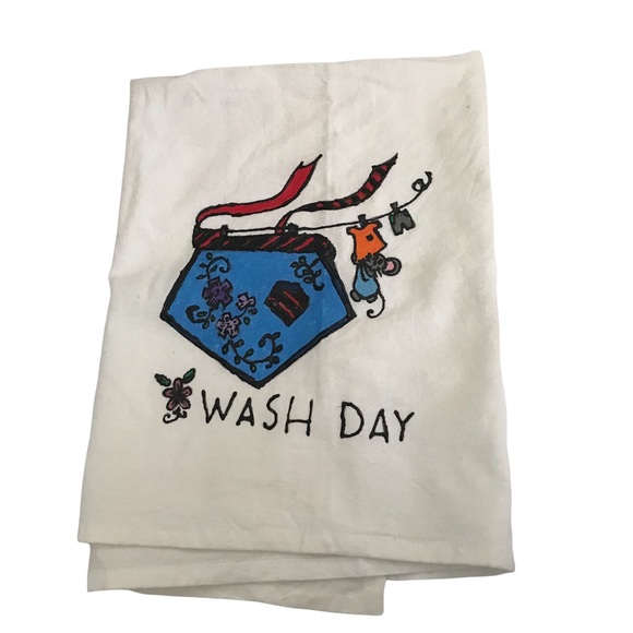 Vintage Set of Dishtowels Whimsical Handpainted Daily Duties - Picture 3 of 6